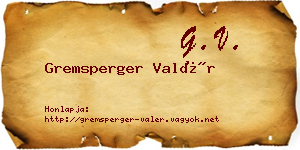 Gremsperger Valér névjegykártya